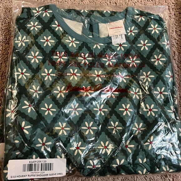 Hanna Andersson Holiday Ruffle Dress w/ Pockets 100% Cotton Green NIB Size 6/7 - Picture 3 of 3